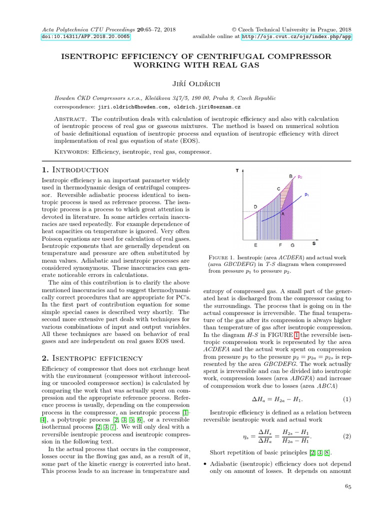 Isentropic Efficiency of Centrifugal Compressor Wo | PDF | Gases | Heat