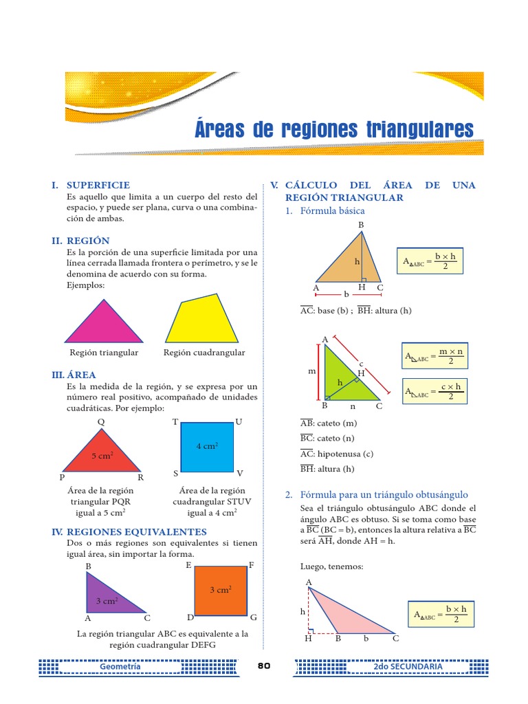 Áreas de regiones triangulares: fórmulas y cálculos | PDF | Triángulo ...