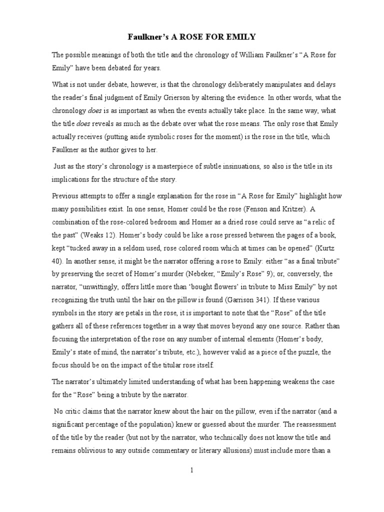 Analysis of a Rose for Emily William Faulkner Narration