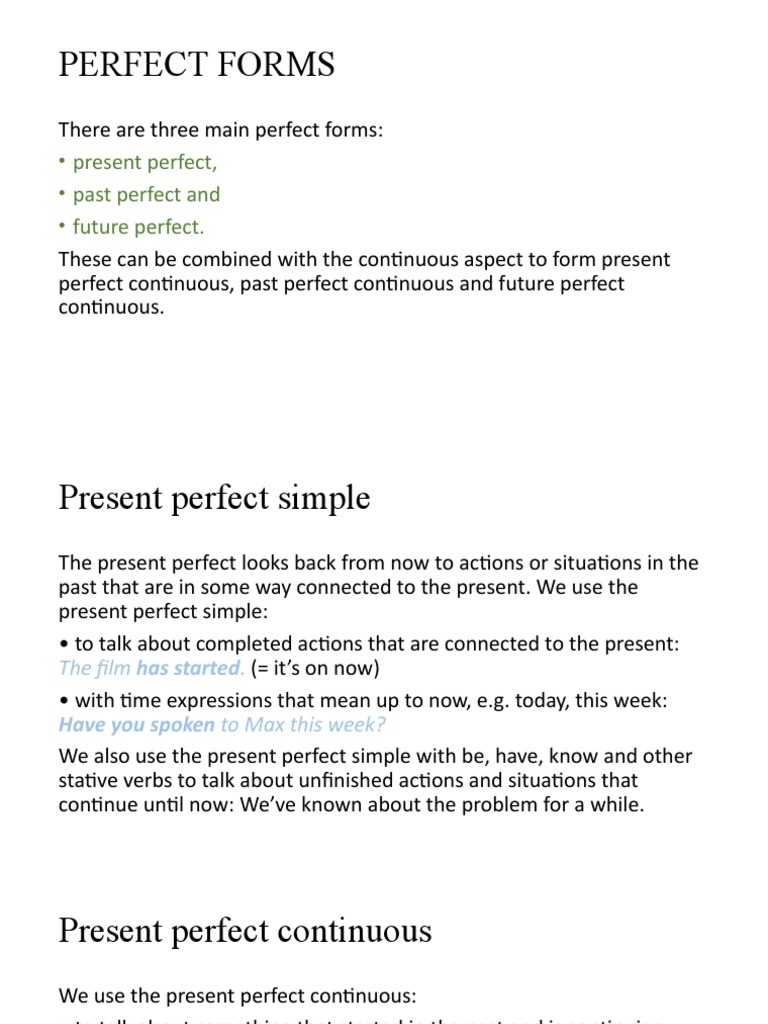 Understanding Perfect Tenses in English | PDF | Perfect (Grammar ...