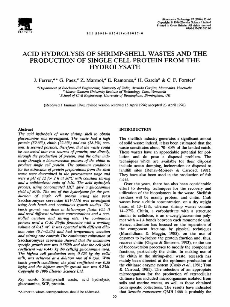 Acid Hydrolysis of Shrimp-Shell Wastes and The | PDF | Solubility ...
