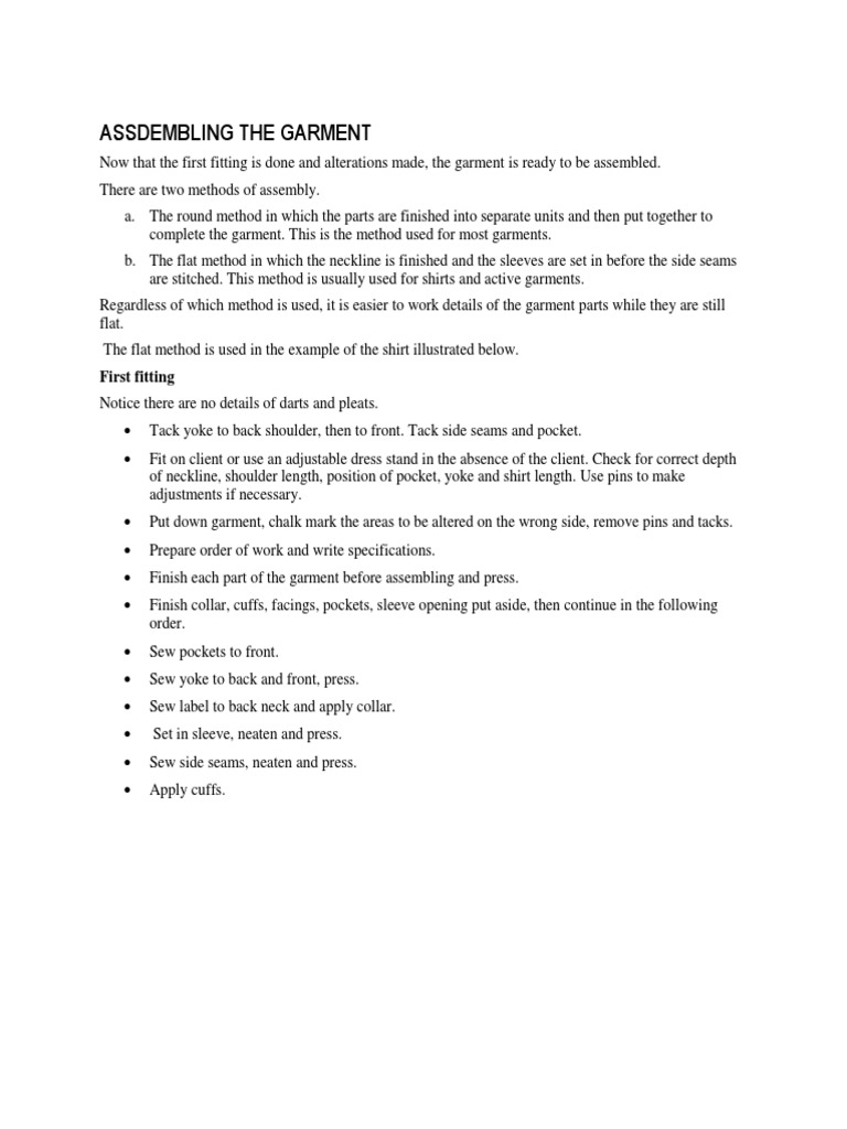 Garment Assembly Techniques and Process | PDF