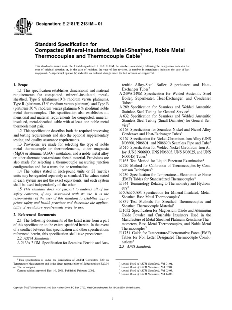 E 2181 - e 2181M - 01 - Rtixodevrtixodfn | PDF | Thermocouple | Pipe ...