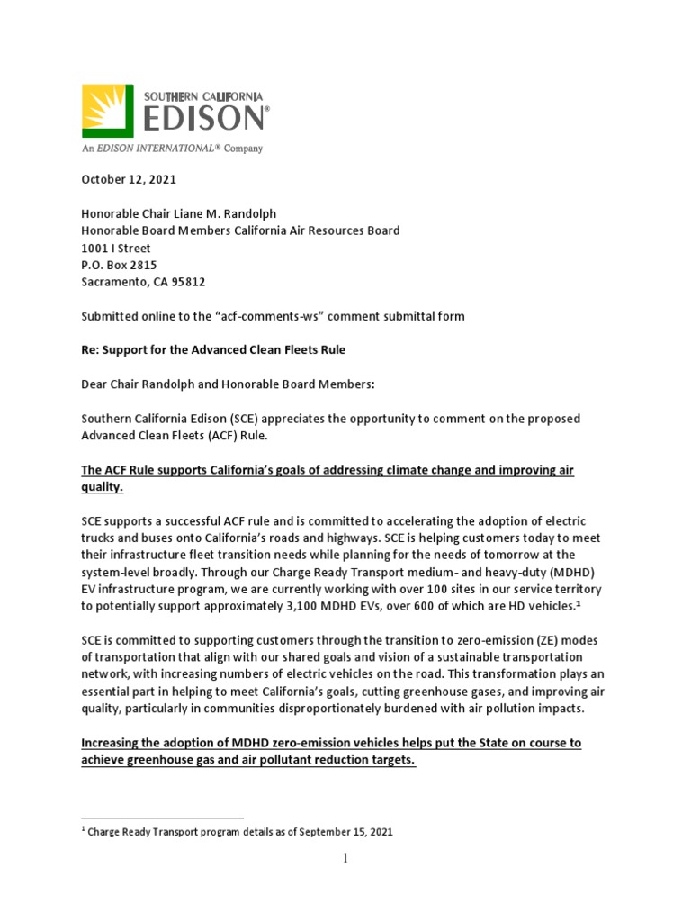 Comments by Southern California Edison On The Proposed Advanced Clean