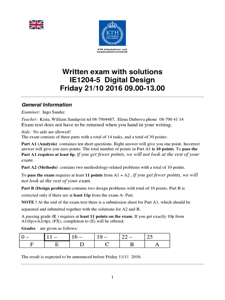 Digital Design Exam Solutions 2016 | PDF