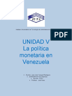 Unidad V La Política Monetaria en Venezuela: Instituto Universitario de Tecnología de Administración Industrial