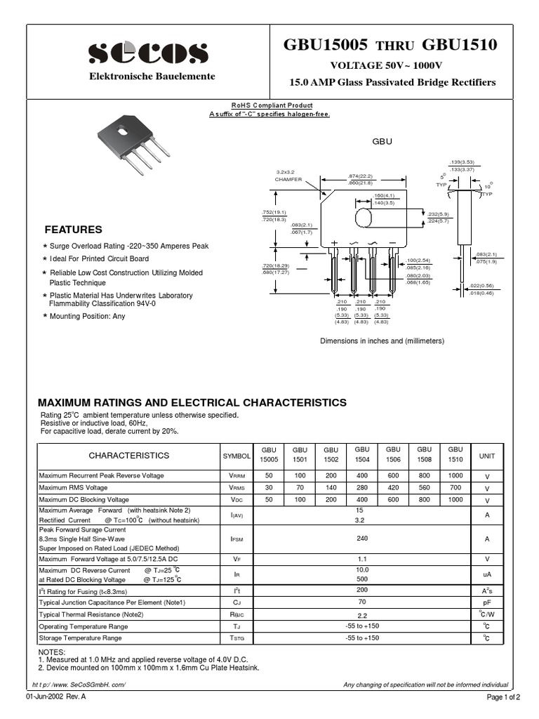 Datasheet PDF Rectifier Capacitor