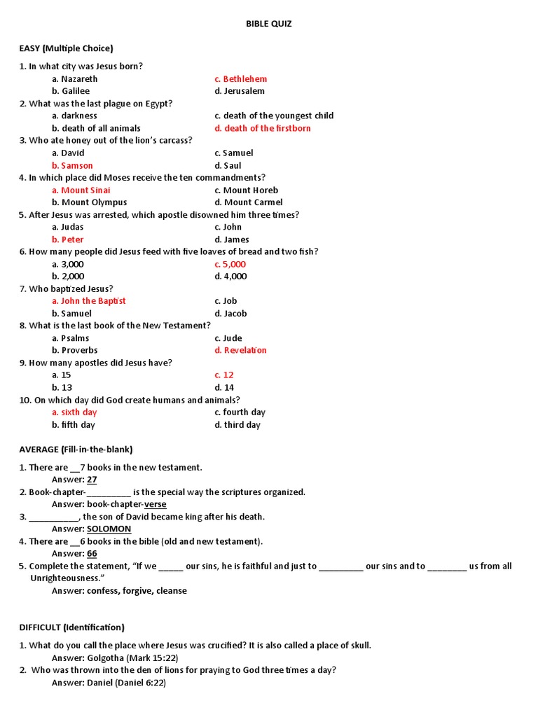 Bible Quiz | PDF | Jesus | Bible