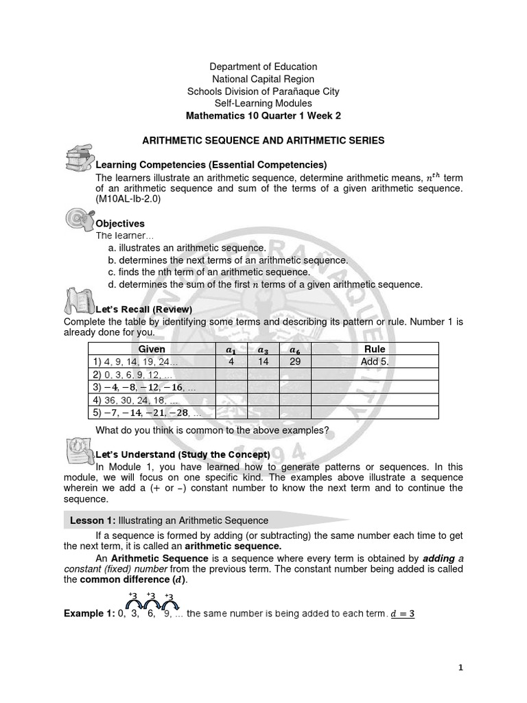 Math Module: Arithmetic Sequences | PDF | Numbers | Arithmetic