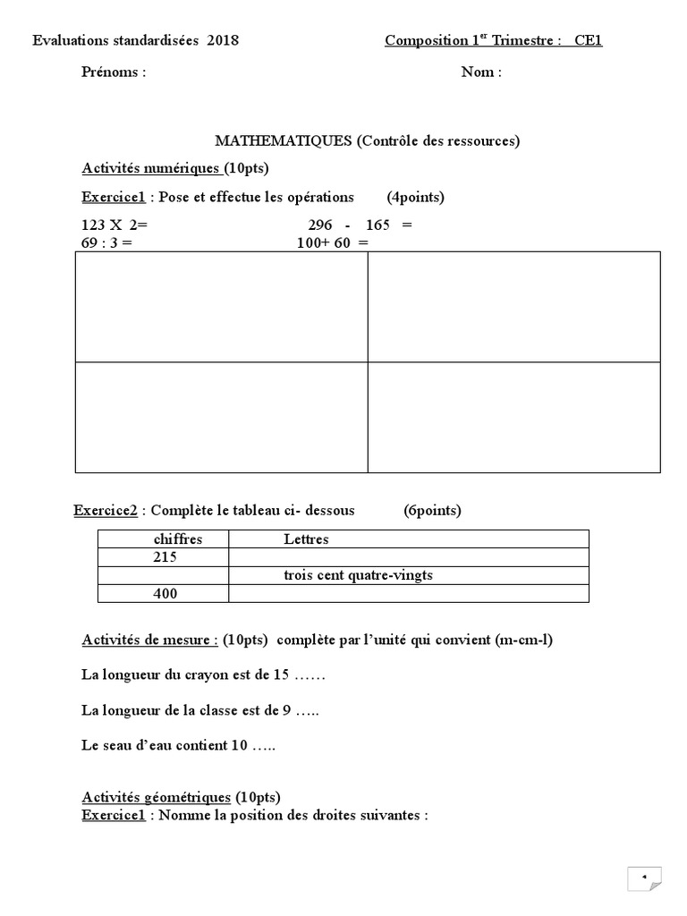 Evaluation Francais Ce2 1er Trimestre Pdf Ce1 Ce2 Epreuves+corriges | PDF
