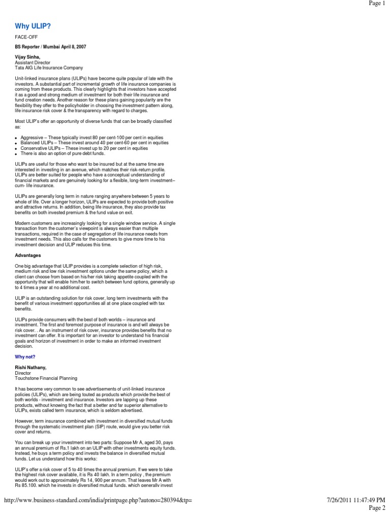 Understanding ULIPs: Pros and Cons | PDF | Investing | Life Insurance