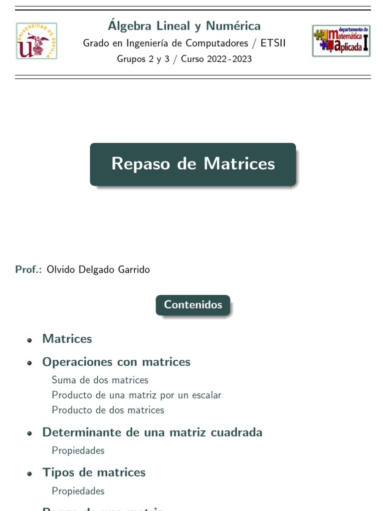 Rep A So Matrices | PDF | Matriz (Matemáticas) | Enseñanza de matemática