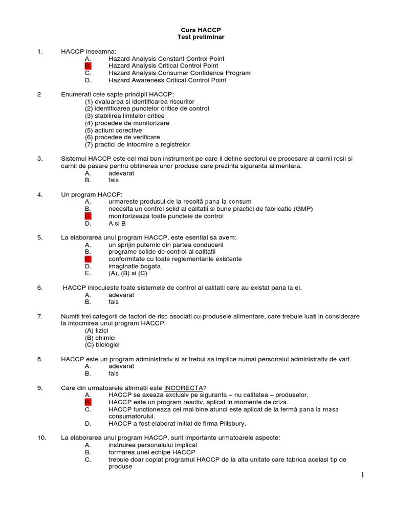 HACCP Test 50 Questions Rom PDF
