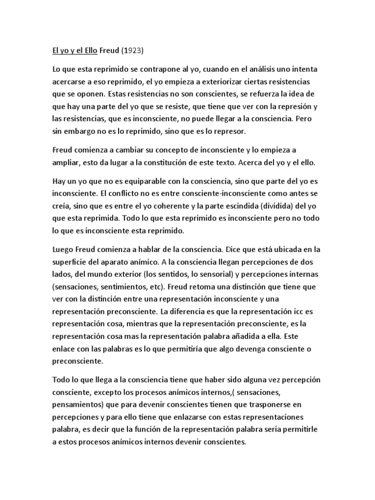 El Yo y El Ello Freud | PDF | Carné de identidad | Mente inconsciente