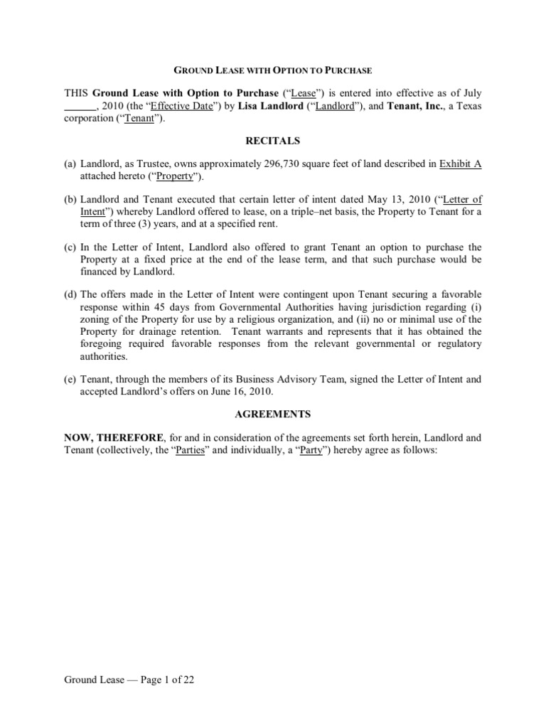 Ground Lease Sample Leasehold Estate Lease