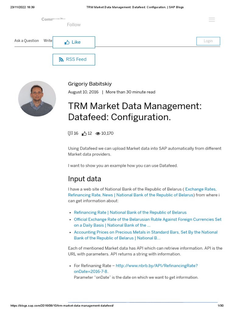 TRM Market Data Management - Datafeed - Configuration. - SAP Blogs | PDF