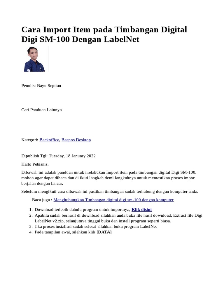Cara Import Item Pada Timbangan Digital Digi SM-100 Dengan LabelNet | PDF
