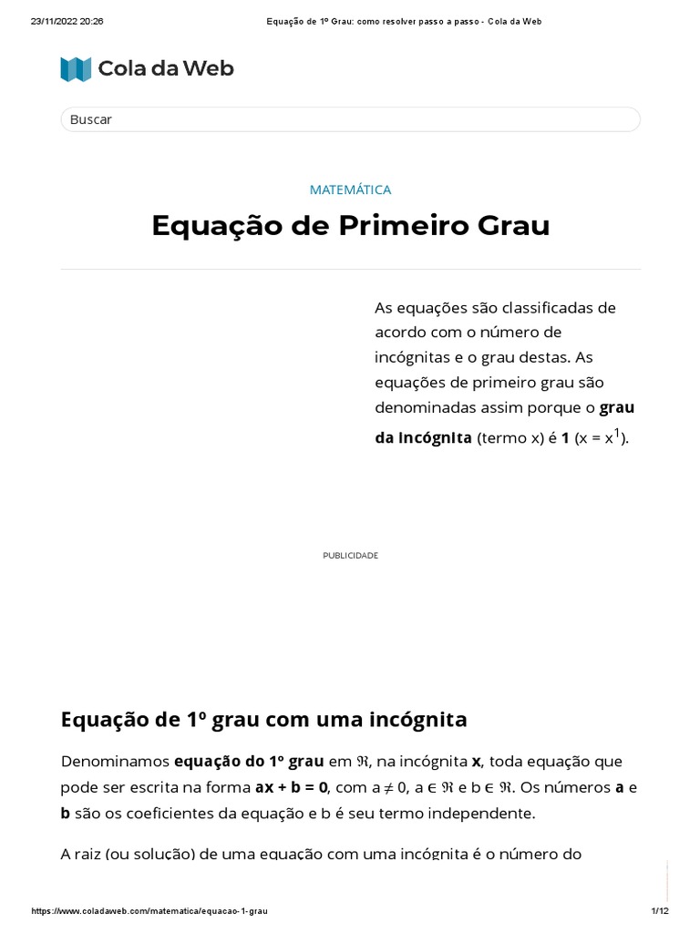 Equação de 1º Grau | PDF | Equações | Matemática