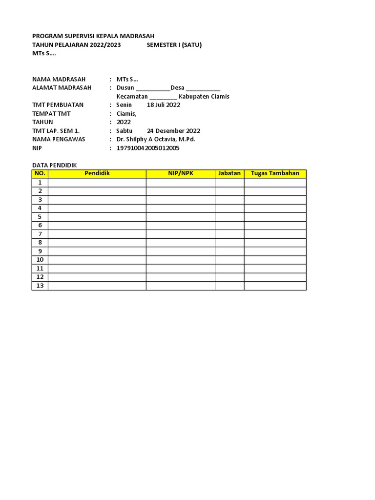 4.1.1.1 Contoh Dok. Perencanaan Sup. Pembelajaran TH 2022 - (12 Guru ...