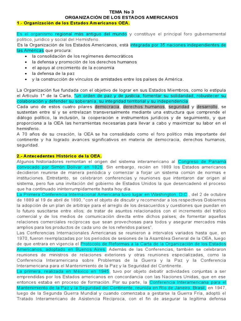 Tema 3 Oea Pdf Américas Relaciones Internacionales