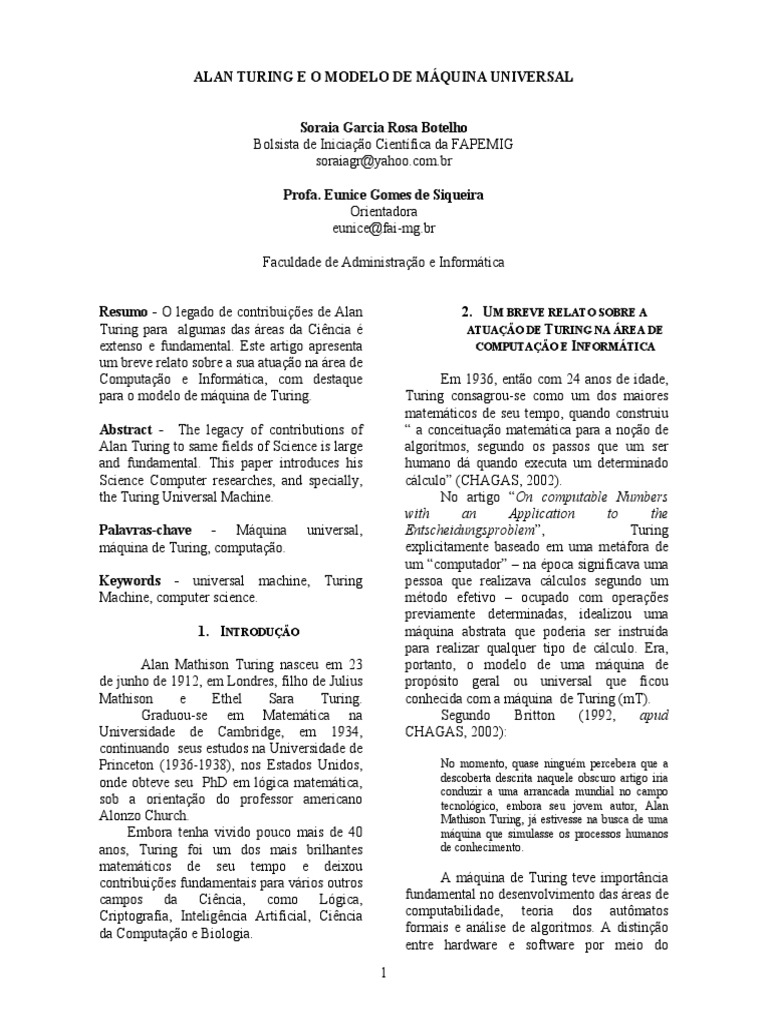 Alan Turing e a Máquina Universal | PDF | Alan Turing | Ciência da ...