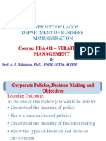 FBA 411 Corporate Policies Decision Making and Objectives