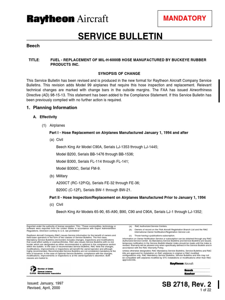 Mandatory Hose Replacement for BB666 | PDF | Federal Aviation ...