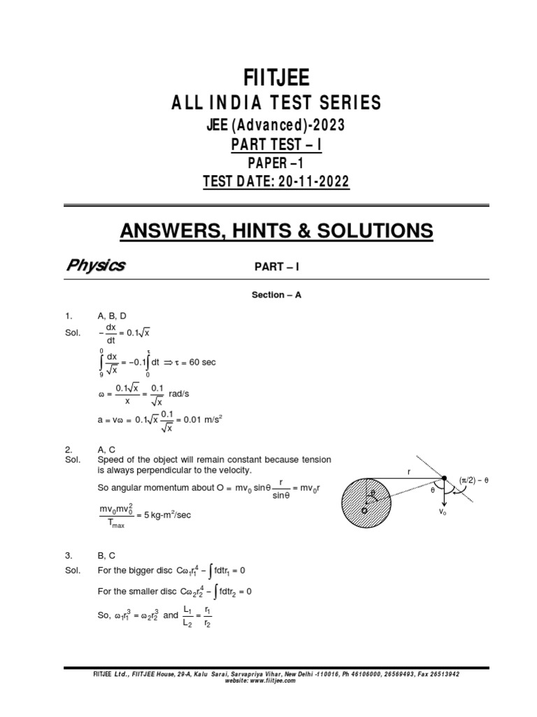 Aits 2223 pt i jeea td paper 1 sol pdf applied and