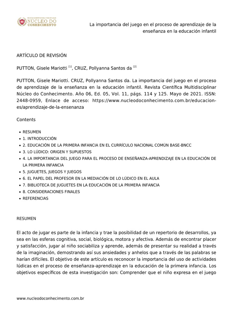 Aprendizaje de La Ensenanza | PDF | Educación de la primera infancia ...