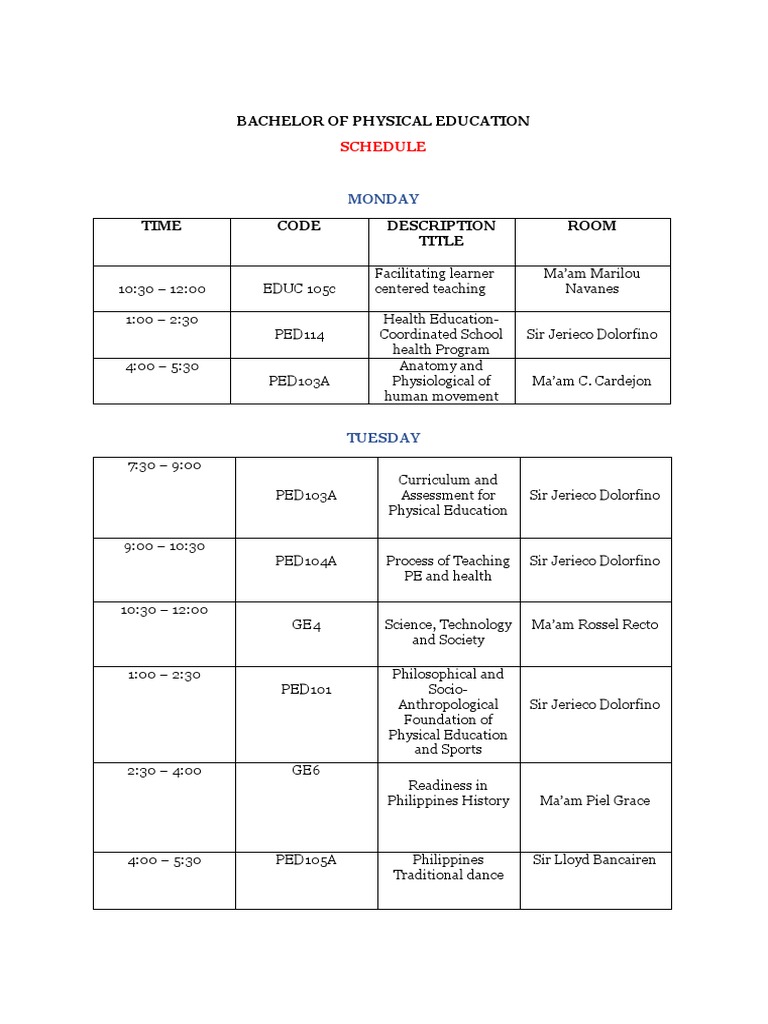 Bachelor of Physical Education | PDF