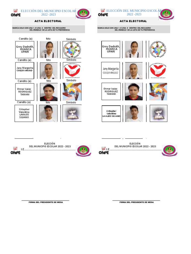 Acta de Elección Municipio Escolar 2023 | PDF