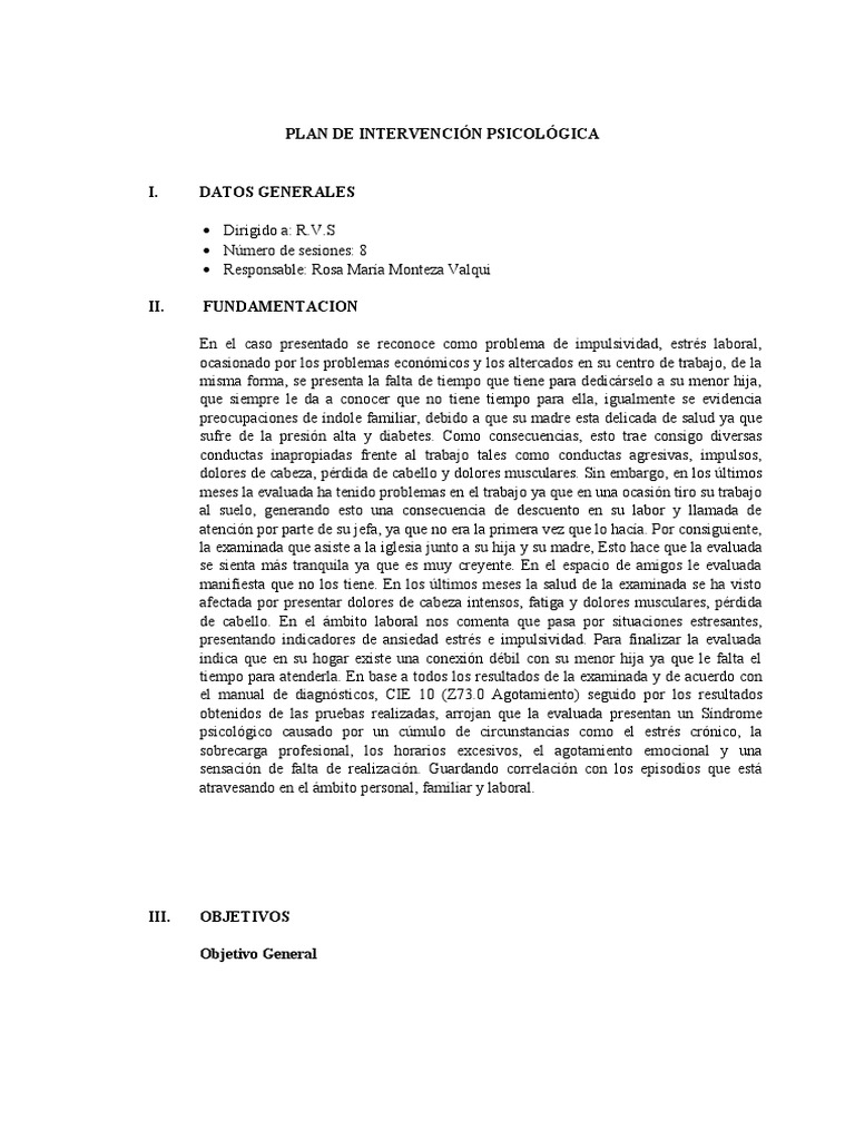 Plan de Intervención para Ansiedad Laboral | PDF | Las emociones ...