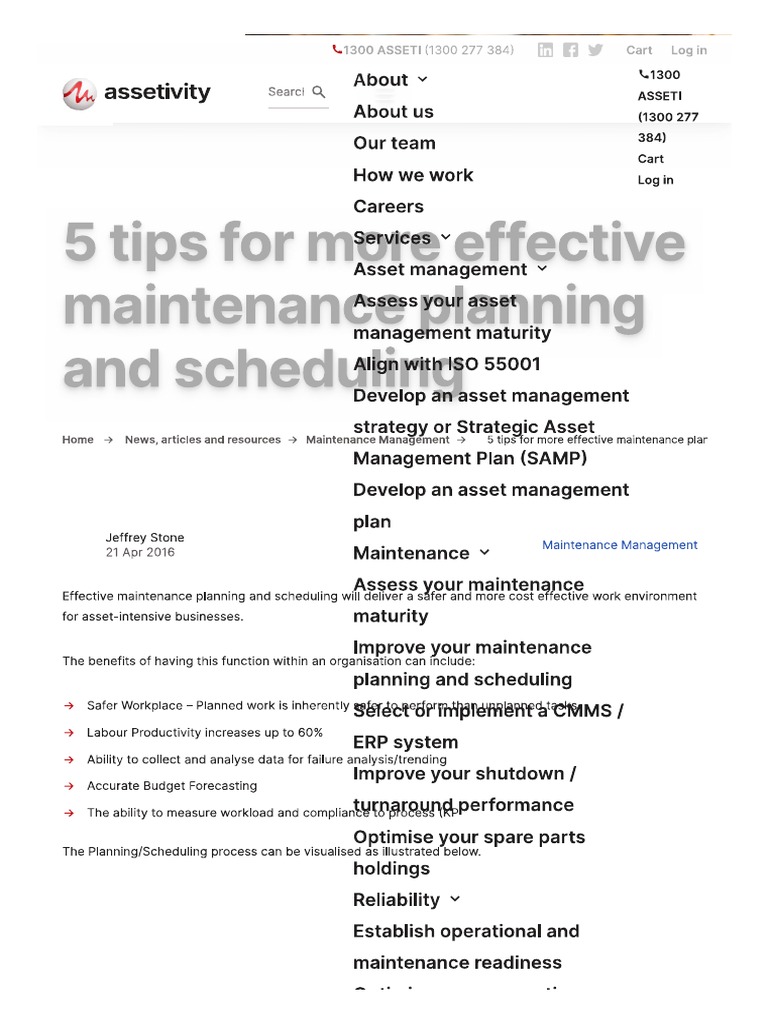 5 Tips For Effective Maintenance Planning and Scheduling - Assetivity  PDF