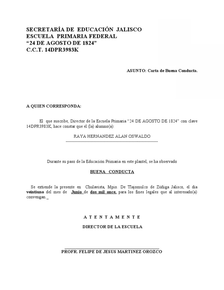 Carta de Buena Conducta