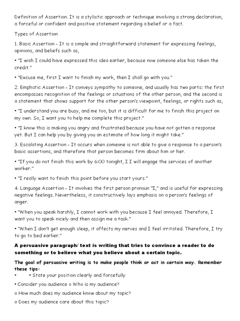 Definition of Assertion PDF Psychological Concepts Psychology