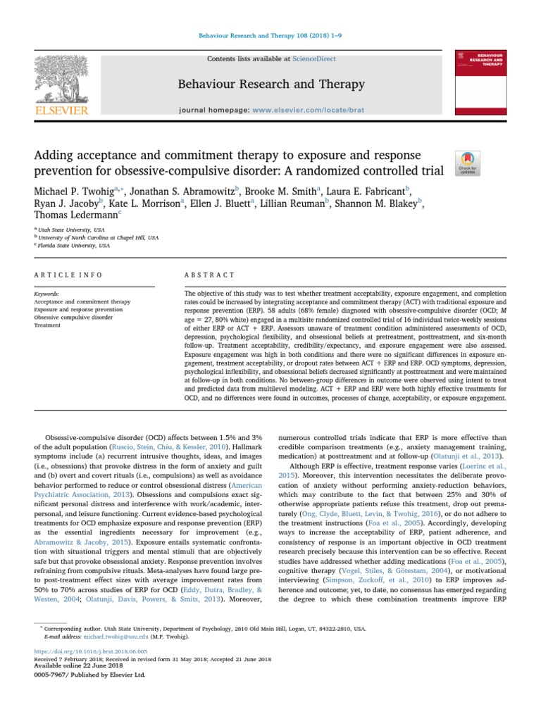 Adding ACt To ERP For OCD - A RCT | PDF | Obsessive–Compulsive Disorder ...