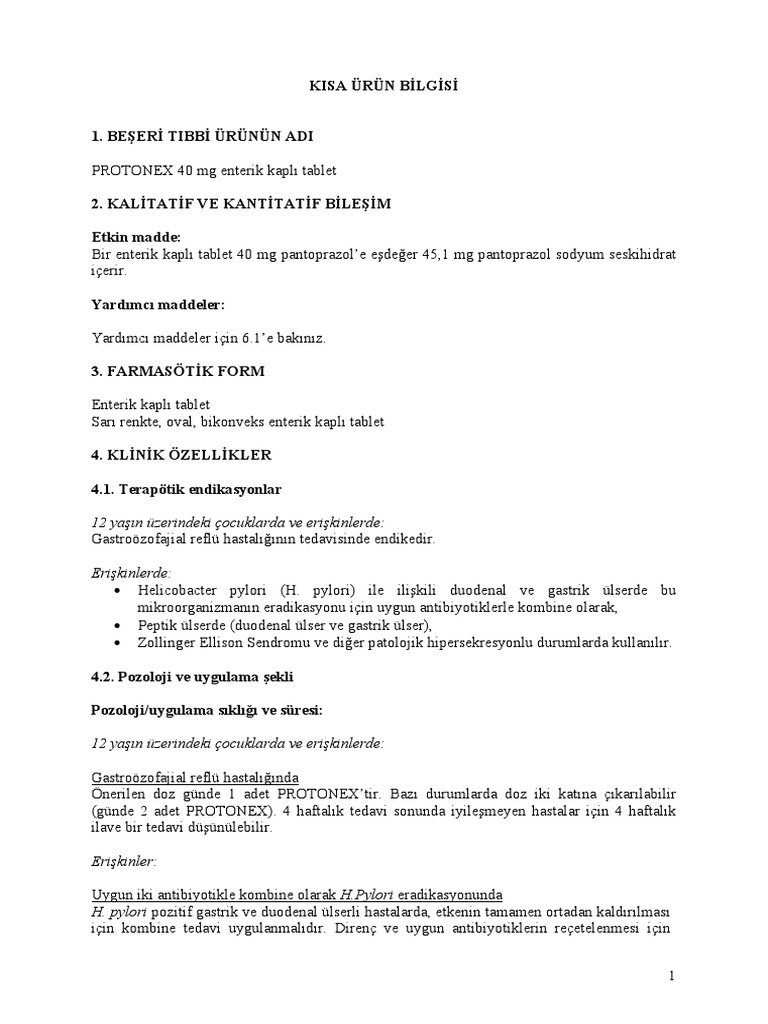 Protonex 40 MG Enterik Kapli Tablet | PDF