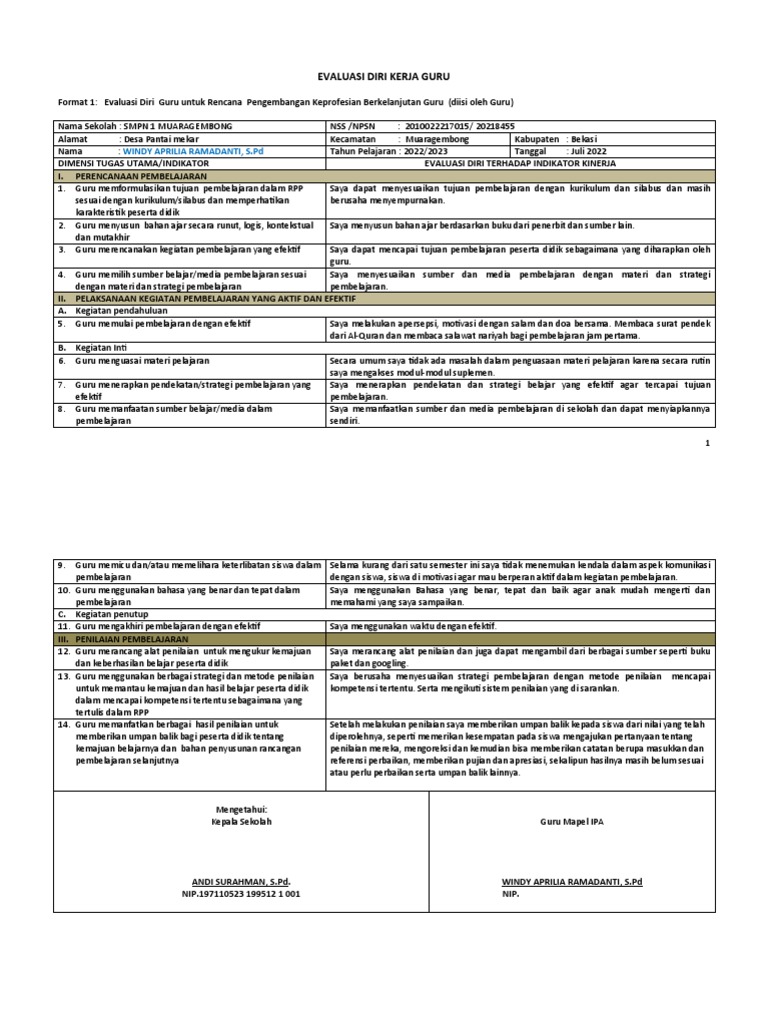 Evaluasi Diri Guru Kurikulum Merdeka | PDF | Karier & Perkembangan ...