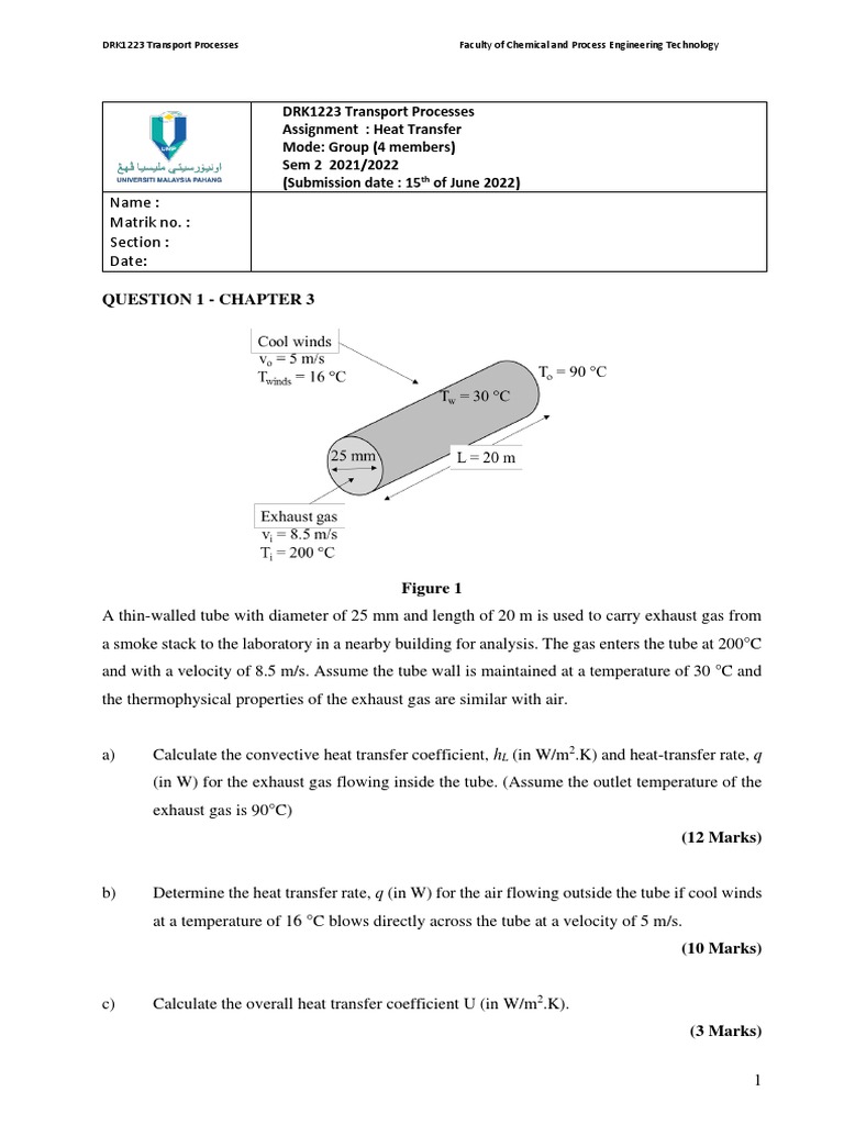 Heat Transfer Assignment for DRK1223 | PDF | Heat Transfer | Heat