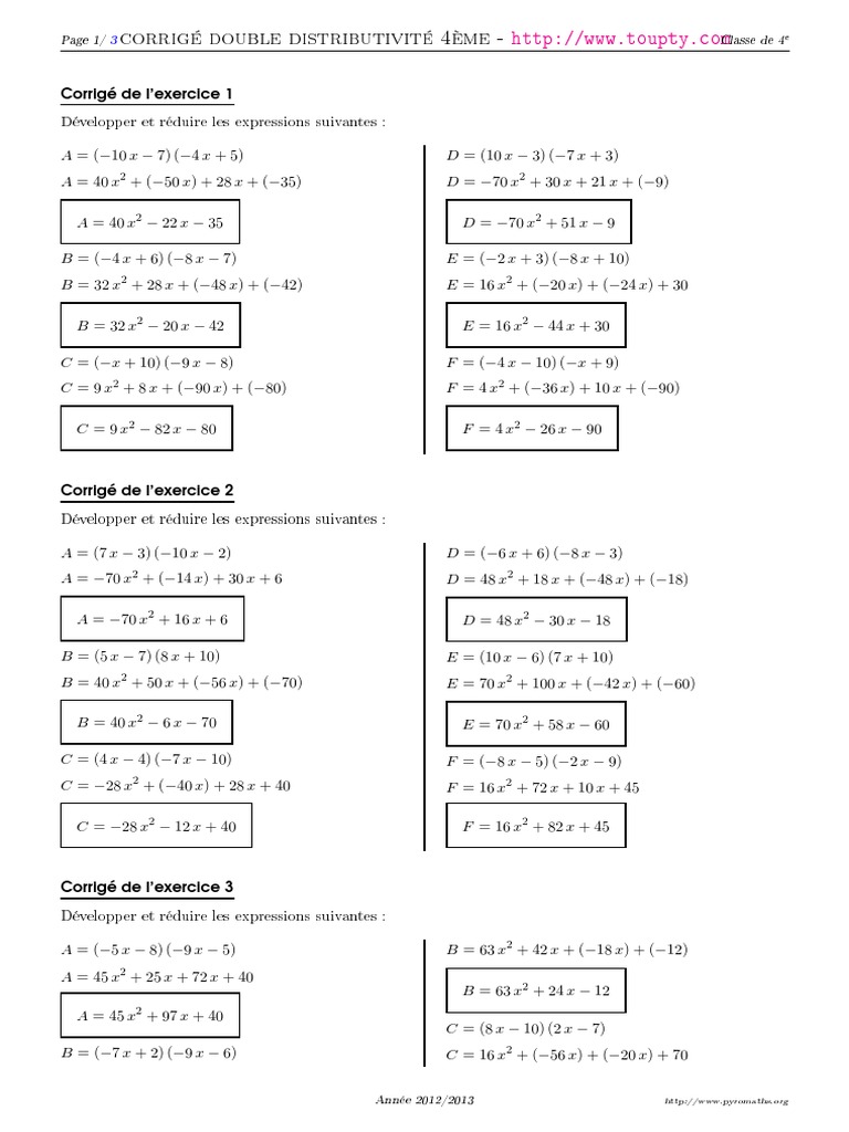 Exercices de double distributivité 4ème | PDF | Échecs