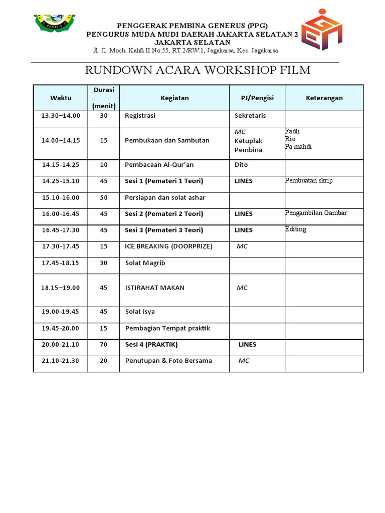 Rundown Workshop Film Jakarta Selatan | PDF