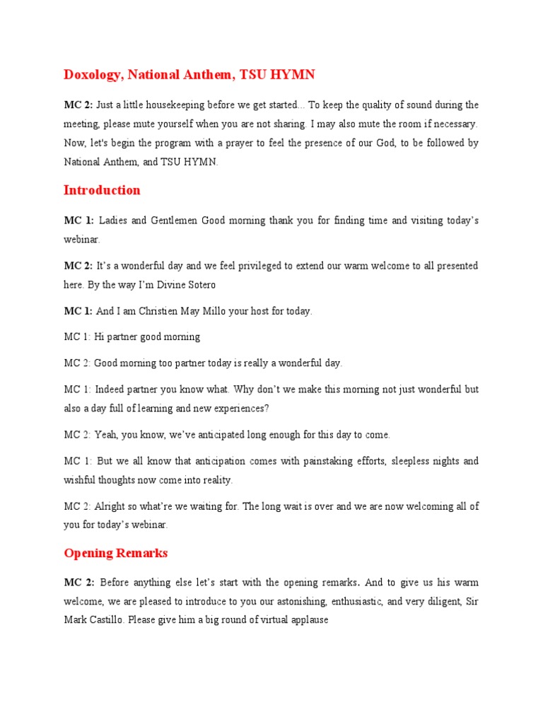 Emcee Script for Webinar Activities | PDF | Games & Activities