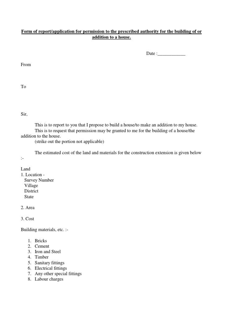 Form of Report/application For Permission To The Prescribed Authority ...