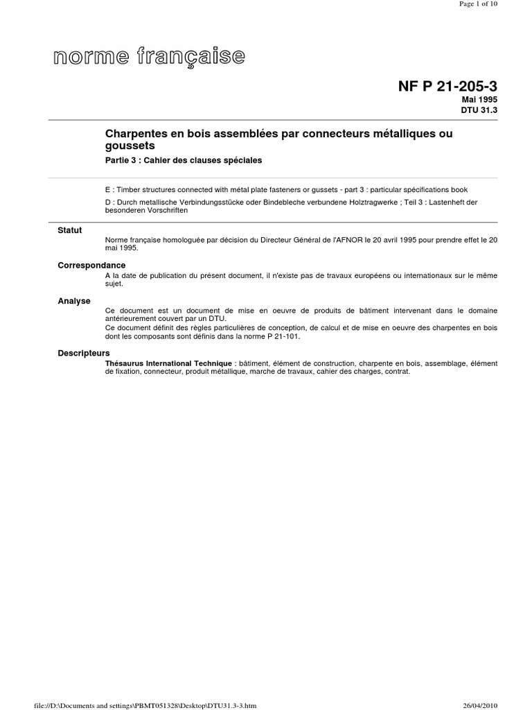 DTU 31.3 : Charpentes en bois | PDF | Code de la construction et de l ...