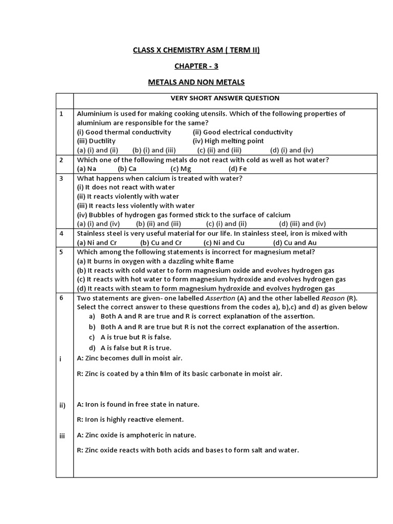 Class X Chemistry Asm Term Ii | PDF | Chemical Compounds | Sodium Hydroxide