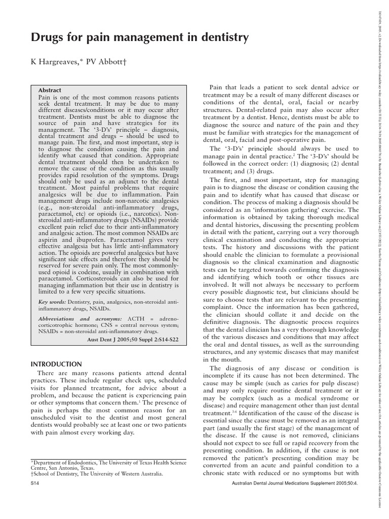 Australian Dental Journal 2008 Hargreaves Drugs For Pain