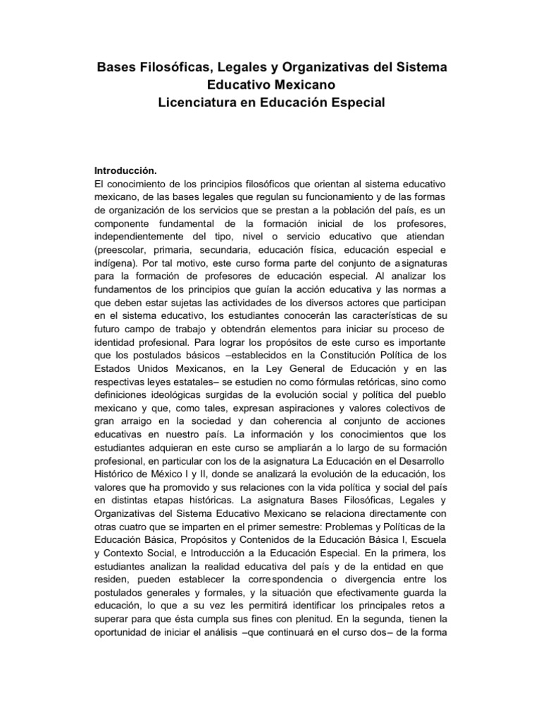 Bases Filosóficas de La Educacion en Mexico | PDF | Educación especial ...