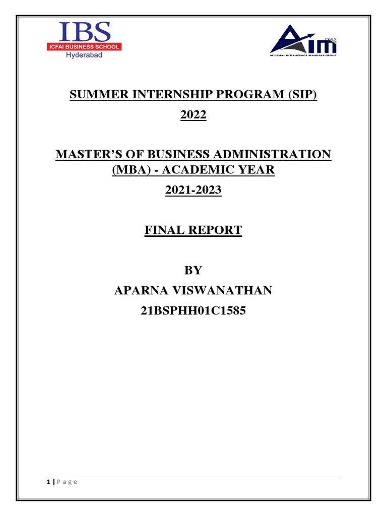 AIM India Internship Report 2022 | PDF | Business