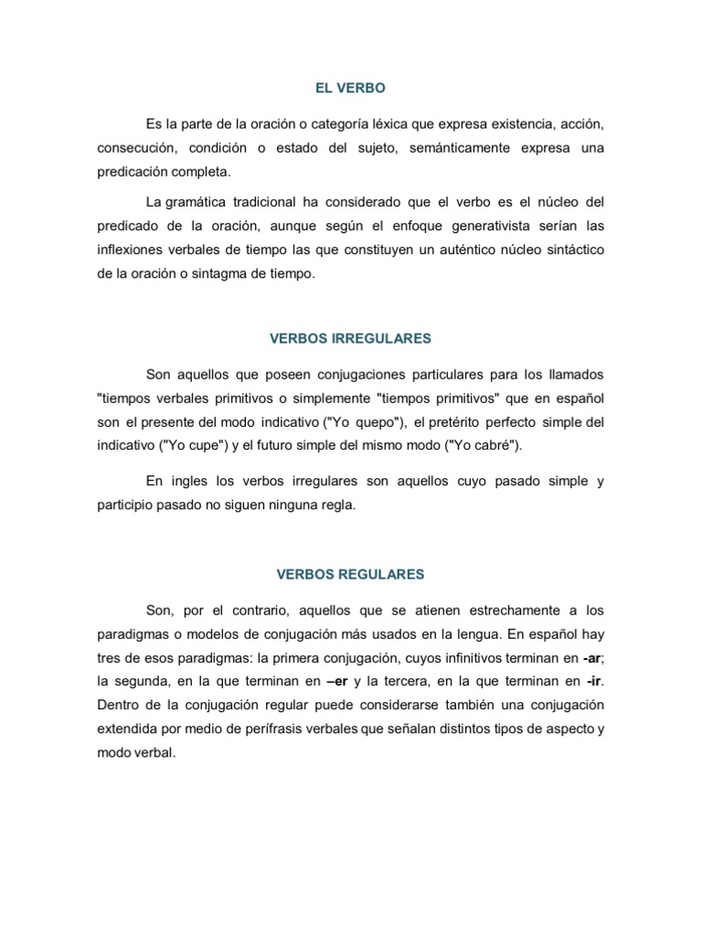 Verbos Regulares | PDF | Verbo | Oración (Lingüística)