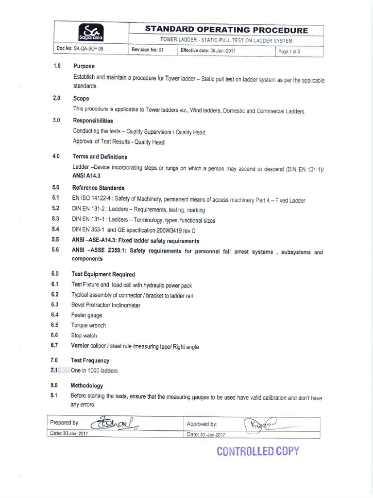 Sop 38 Ladder Static Pull Test Procedure PDF